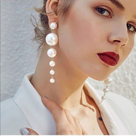 Pearl Drop Statement Earrings - Picture 1 of 4